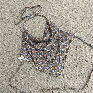 Printed Drape Neck Halter Tie Top